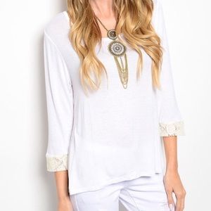 CUTE TWIST ON A BASIC WHITE TEE‎ SHIRT-LACE DETAIL NEW